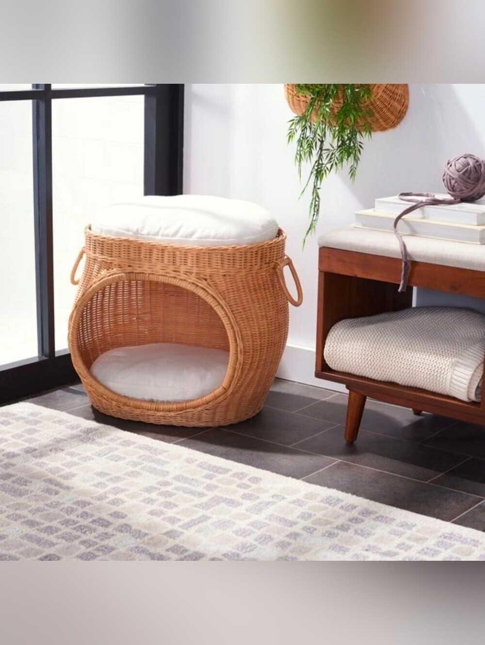 Wicker Cat House with Cushions - Natural Rattan